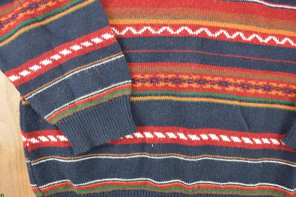 Vintage 1990s R&R Striped Knit Crewneck Sweater Mens L