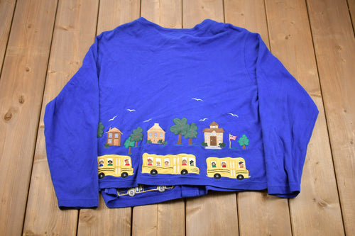 Vintage 1990s Bechamel Embroidered Cardigan Sweatshirt / 90s Cardigan / Souvenir / Athleisure / Streetwear / 90s School Bus