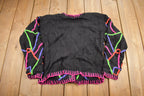 Vintage 1990s Marmie West Neon Abstract Pattern Knit Cardigan Sweater