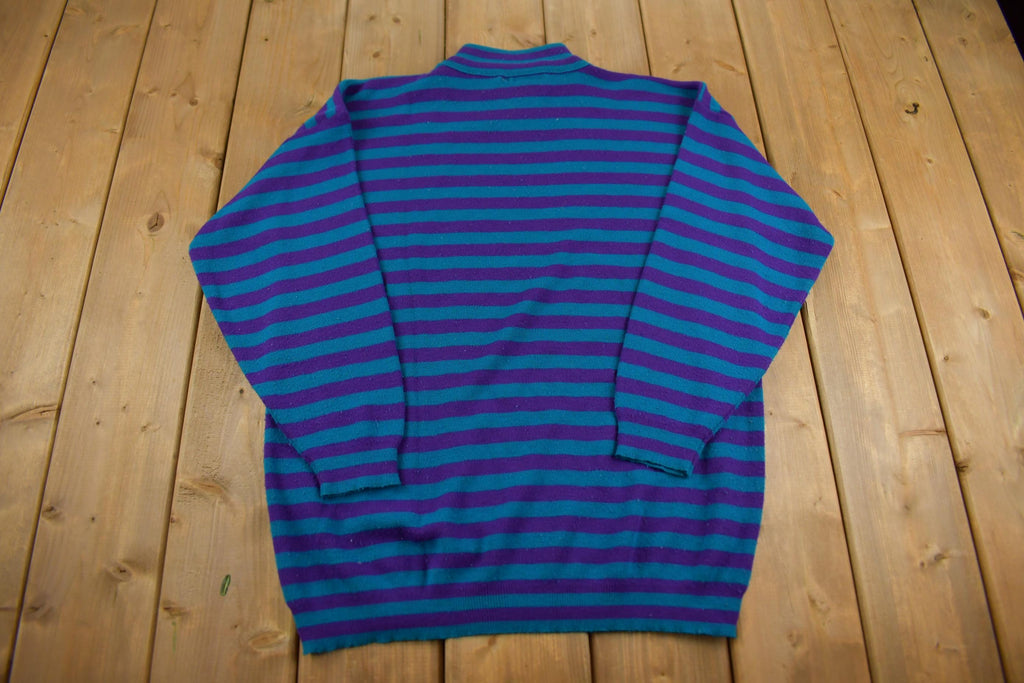 Vintage 1980s Sweater Exchange Striped Knit Turtleneck Sweater Made in USA