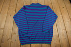 Vintage 1980s Sweater Exchange Striped Knit Turtleneck Sweater Made in USA