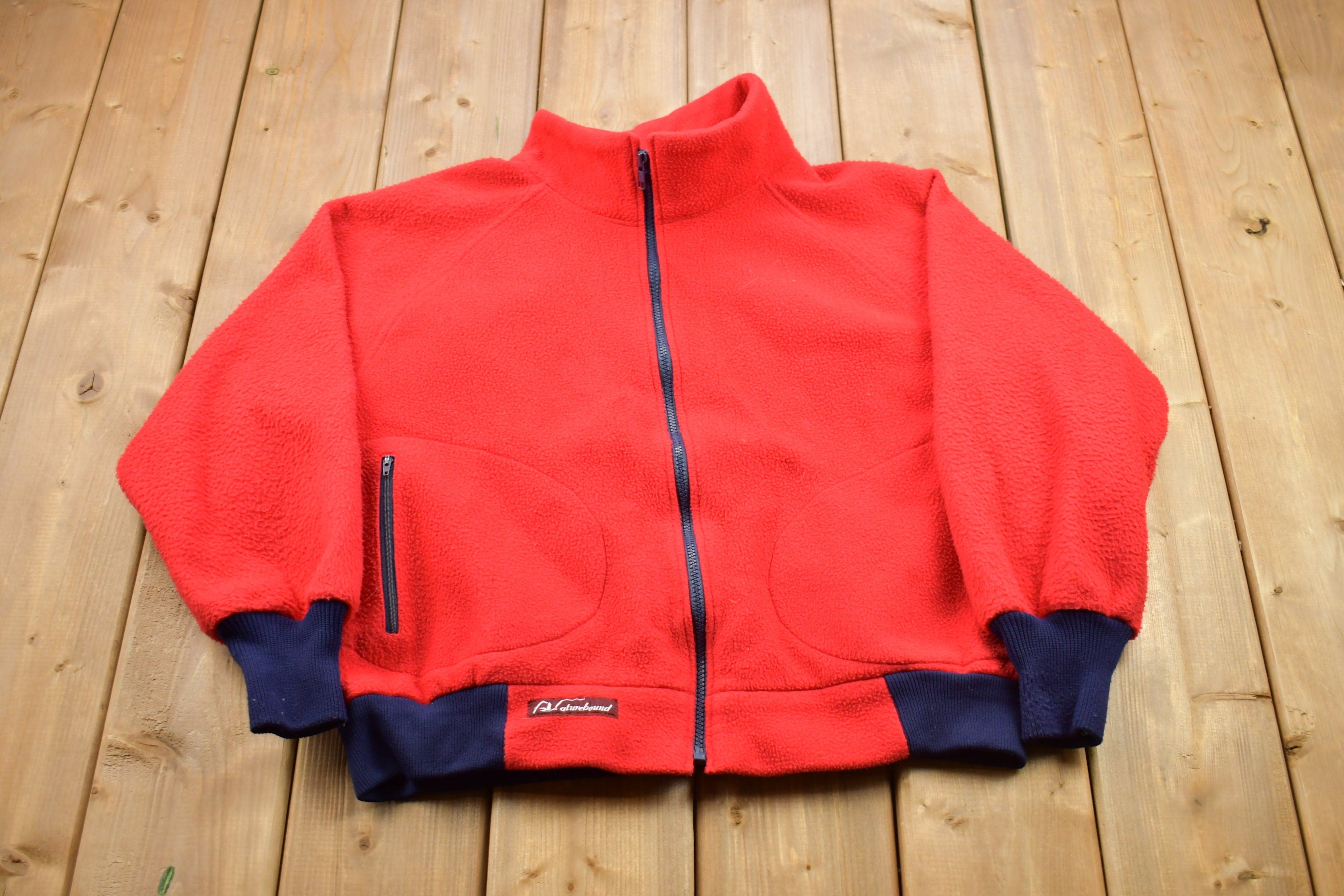Vintage 1990s Red Nature Bound Fleece Zip Up Sweater