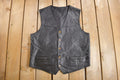 Vintage 1970s Black Leather Vest /