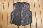 Vintage 1970s Black Leather Vest /