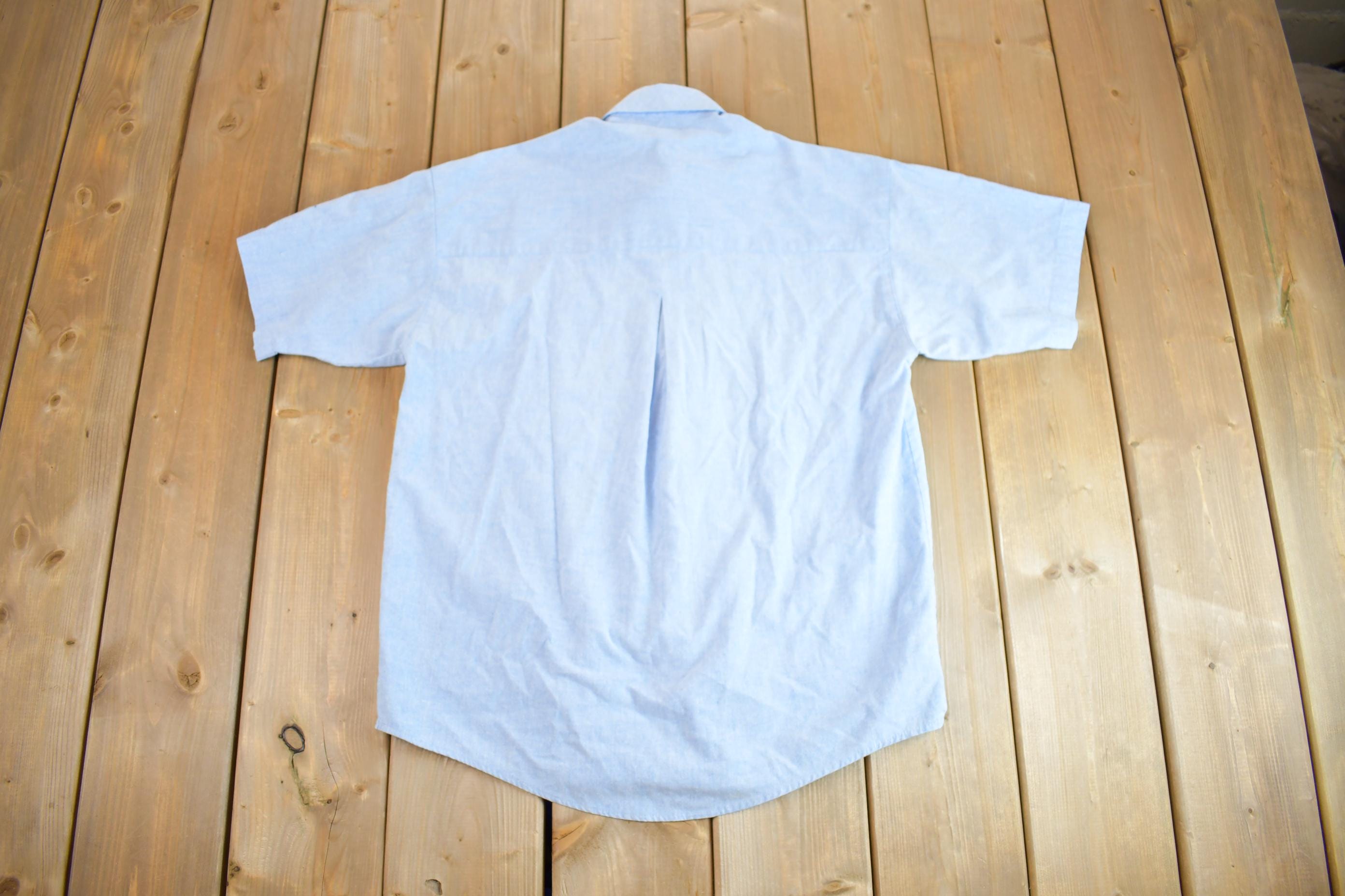 Vintage 1990s Separate Issue Floral Embroidered Jean Short Sleeve Button Up Shirt