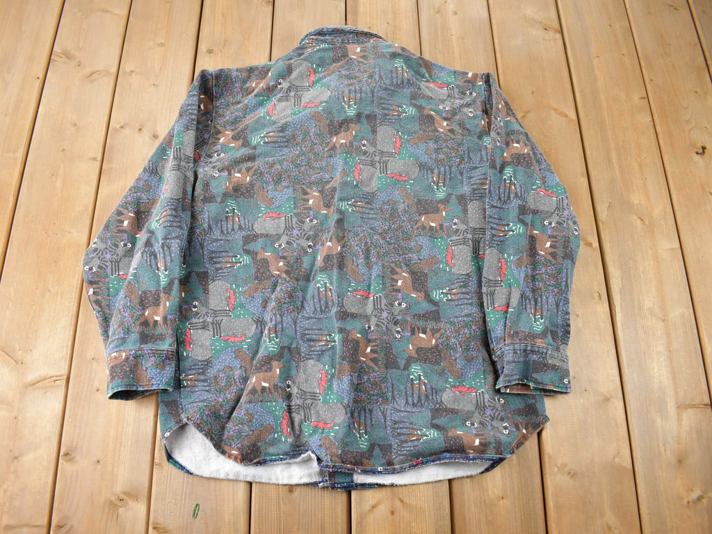 Vintage 1990s Canadian Animal & Wilderness All Over Print Graphic Button Up Shirt Size L