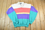 Vintage 1990s Gant Knit Abstract Pattern Quarter Button Striped Crewneck Sweater