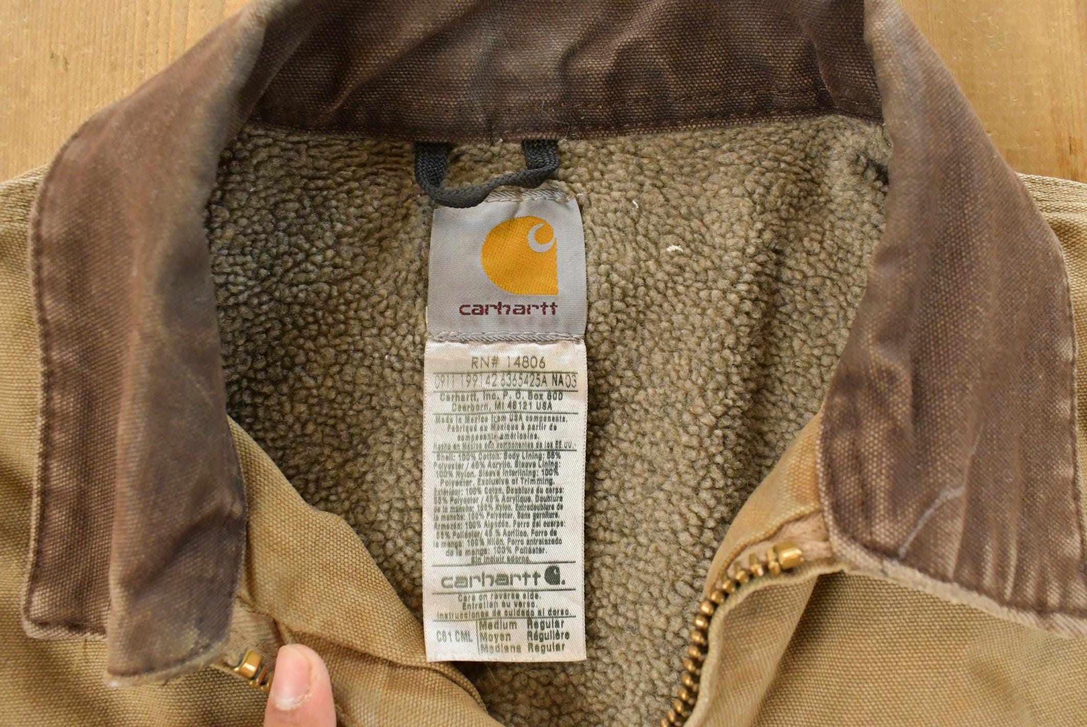 Vintage 1990s Carhartt Distressed Sherpa Lined Canvas Jacket Men's Medium