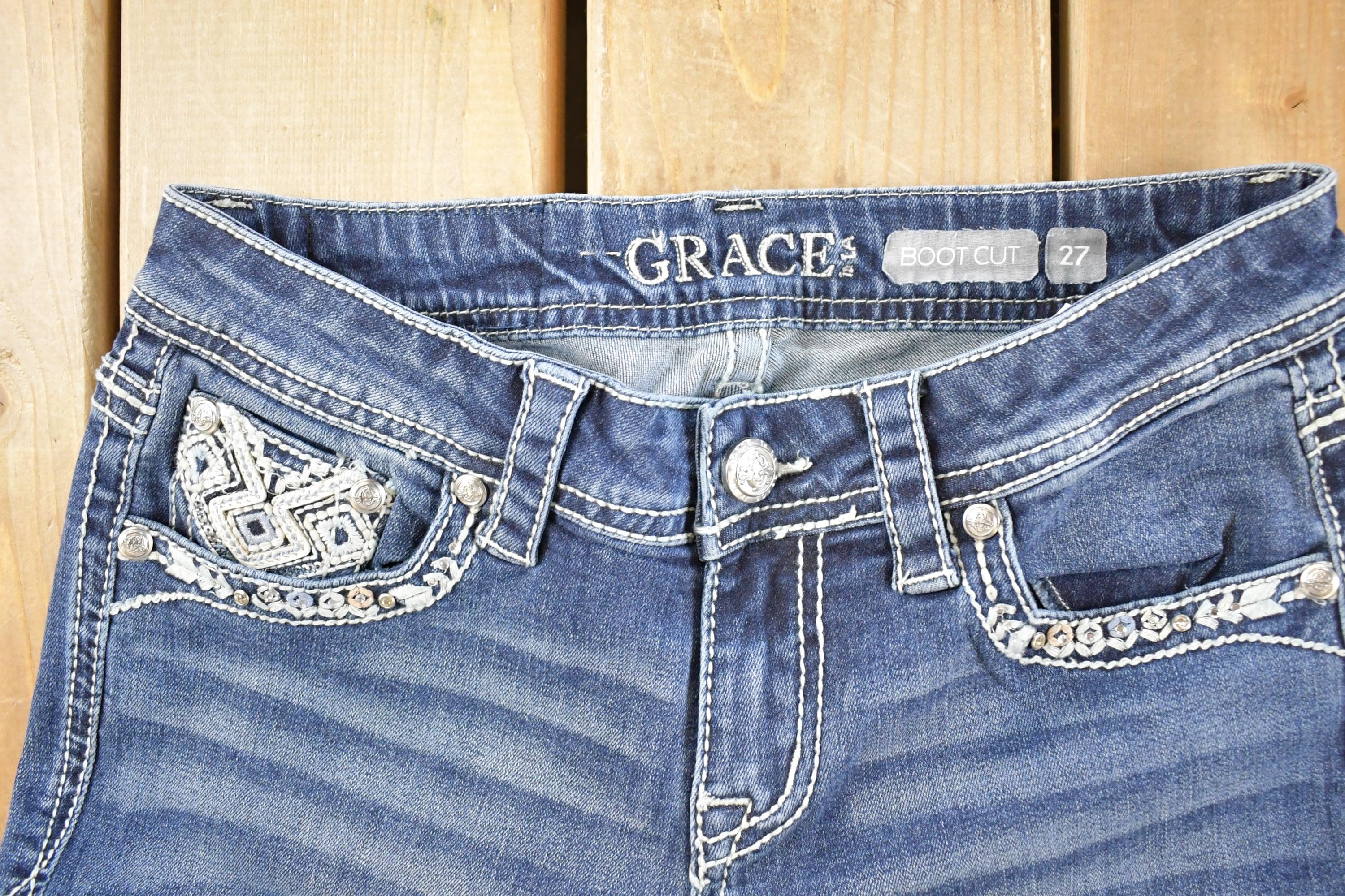 Vintage Deadstock Y2K Grace LA Bedazzled Low Rise Jeans Women's Size 27 x 32