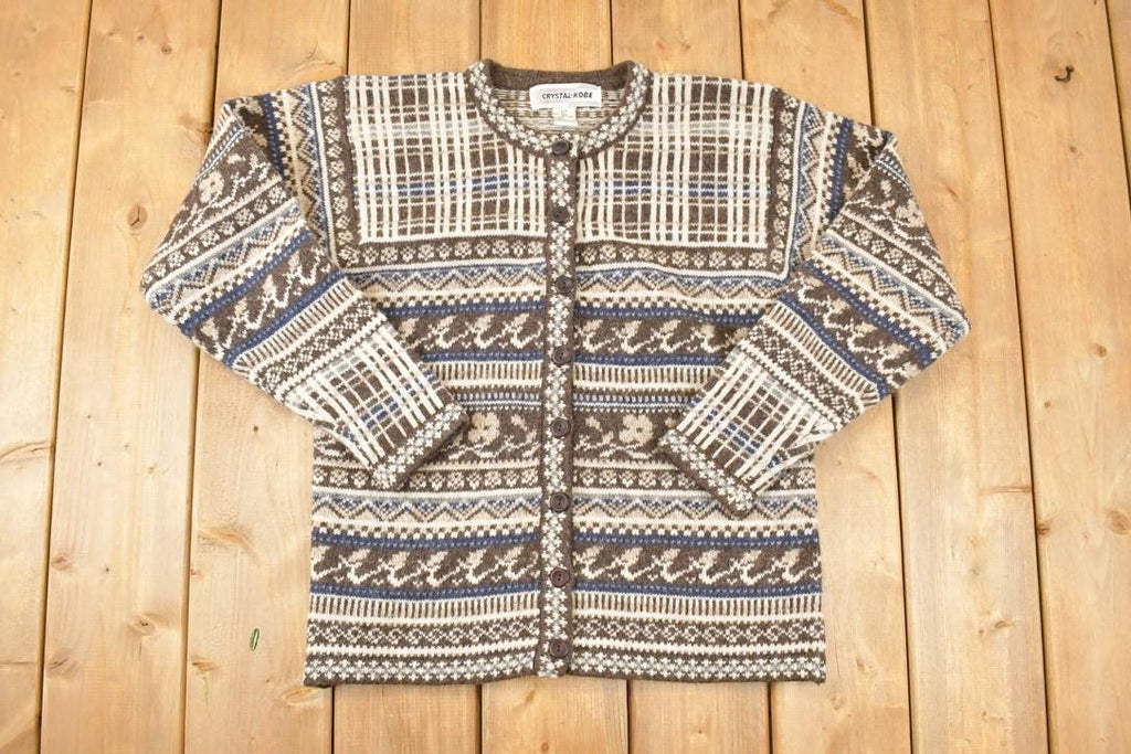 Vintage 1980s Crystal Kobe Shetland Wool Knit Cardigan Sweater Women's S
