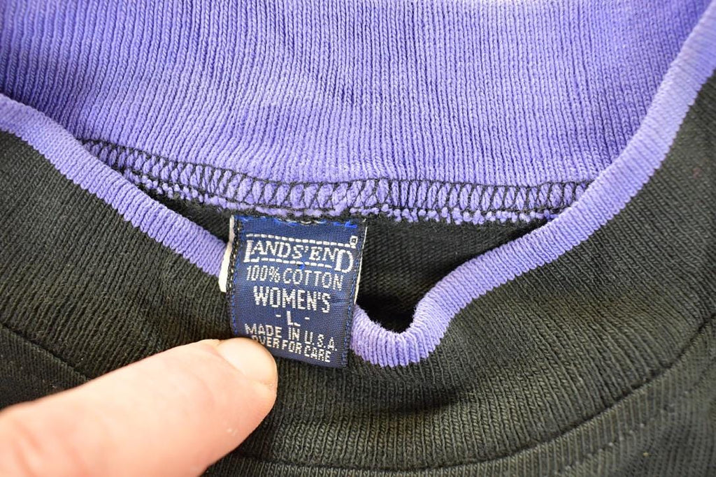 Vintage 1990s Lands End Big Striped Double Collar Crewneck Sweatshirt Women's L