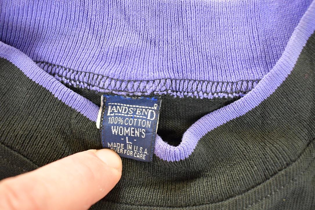 Vintage 1990s Lands End Big Striped Double Collar Crewneck Sweatshirt Women's L