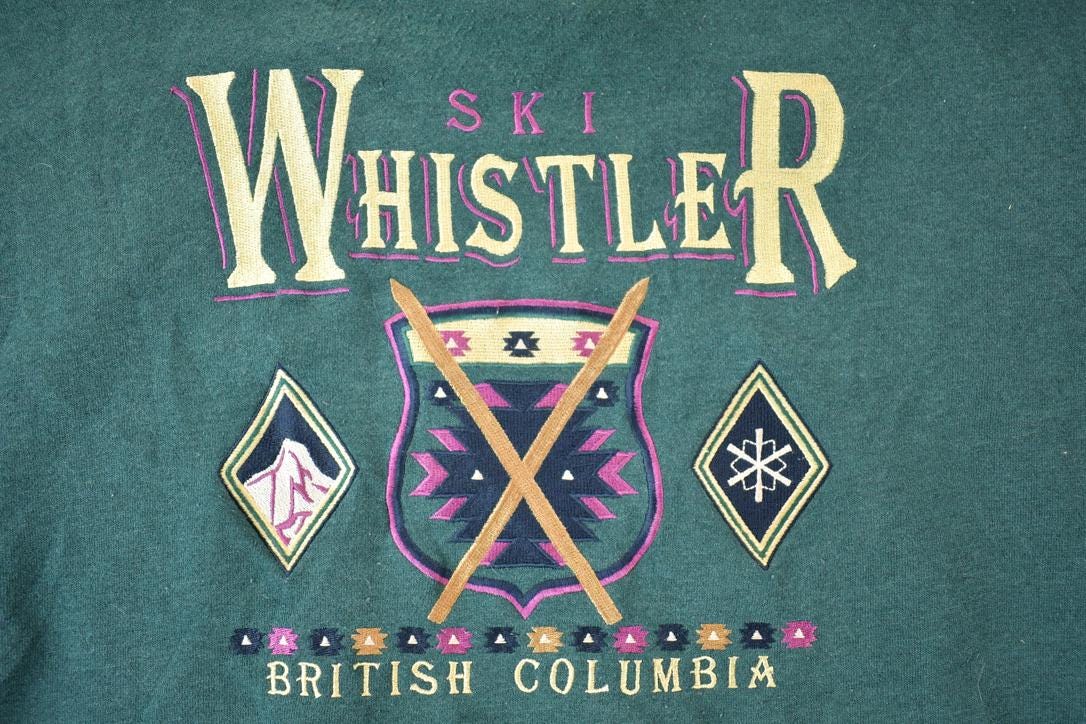 Vintage 1990s Ski Whistler British Columbia Souvenir Heavyweight Crewneck Sweatshirt