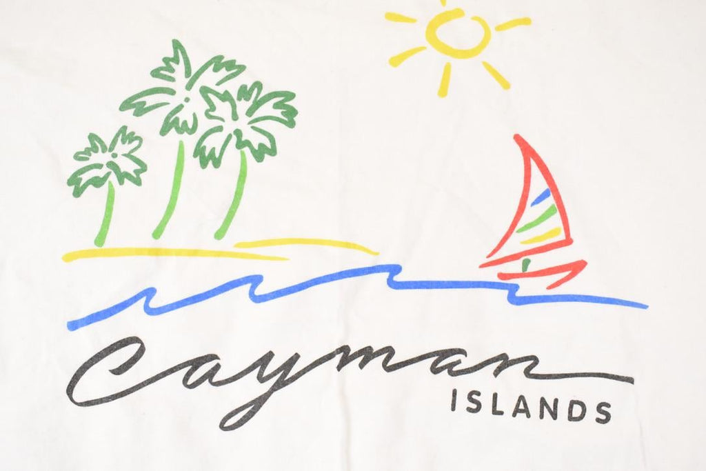 Vintage 1990s Cayman Islands Cartoon Sailboats Souvenir Travel T-Shirt Men's L