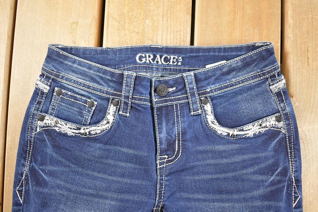 Vintage Deadstock Y2K Grace In LA Bedazzled Low Rise Jeans Women's Size 27 x 32