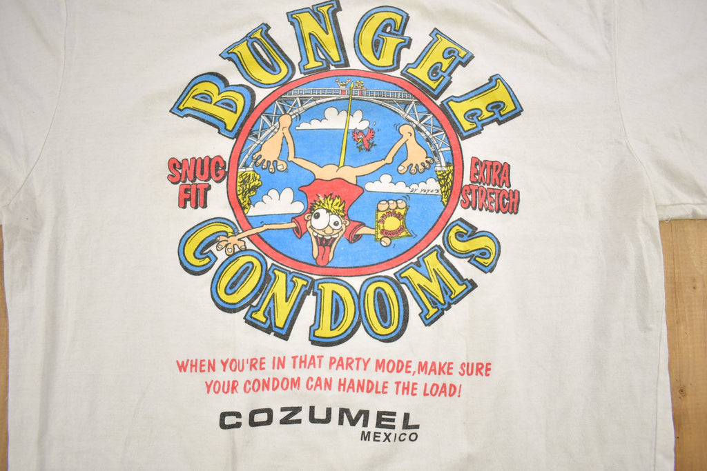 Vintage 1990s Bungee Condoms Cozumel Mexico Souvenir T Shirt / Streetwear / Single Stitch / Condom T shirt / Vacation Tee / Travel T Shirt