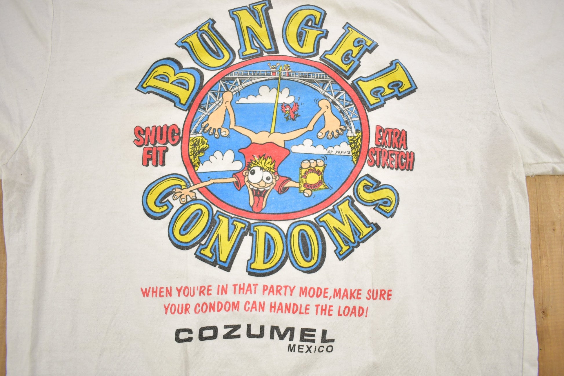 Vintage 1990s Bungee Condoms Cozumel Mexico Souvenir T Shirt / Streetwear / Single Stitch / Condom T shirt / Vacation Tee / Travel T Shirt