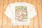 Vintage 1990s Two Wolves Cartoon Graphic Print Crewneck Sweatshirt Men's L
