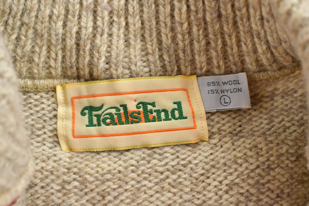 Vintage 1990s Trails End Wool Knit Striped Quarter Button Up Sweater  Vintage 90s Sweater  Outdoorsman  Vintage Knit  Winter Sweatshirt