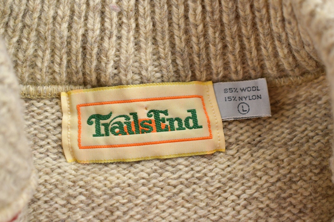 Vintage 1990s Trails End Wool Knit Striped Quarter Button Up Sweater  Vintage 90s Sweater  Outdoorsman  Vintage Knit  Winter Sweatshirt