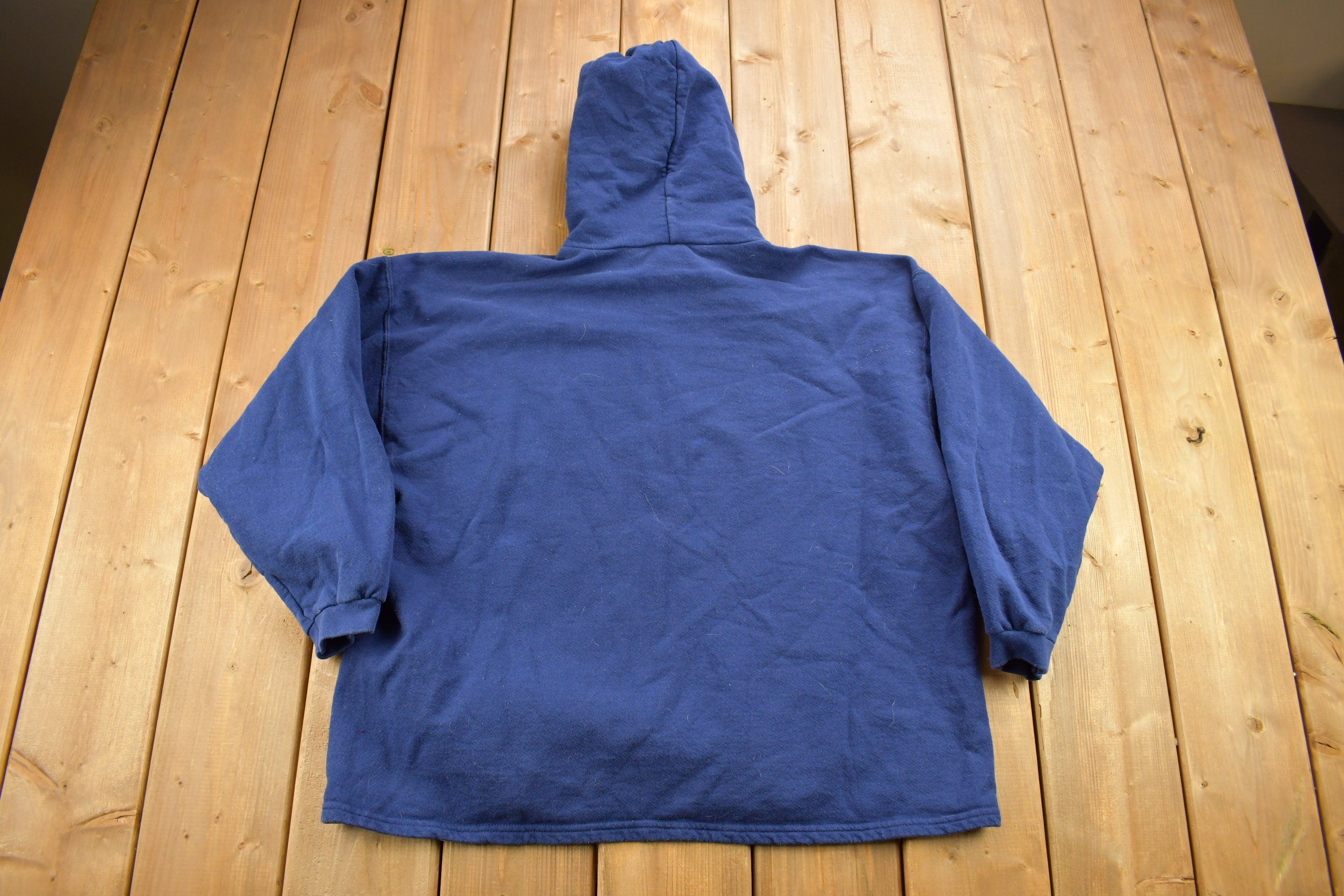 Vintage 1990s Nike Embroidered Mini Swoosh Blue Hoodie