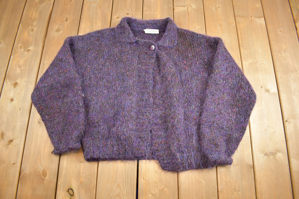 Vintage 1990s Ellen Tracy Mohair Blend Knit Cardigan Sweater  Vintage Cardigan  Purple Sweater