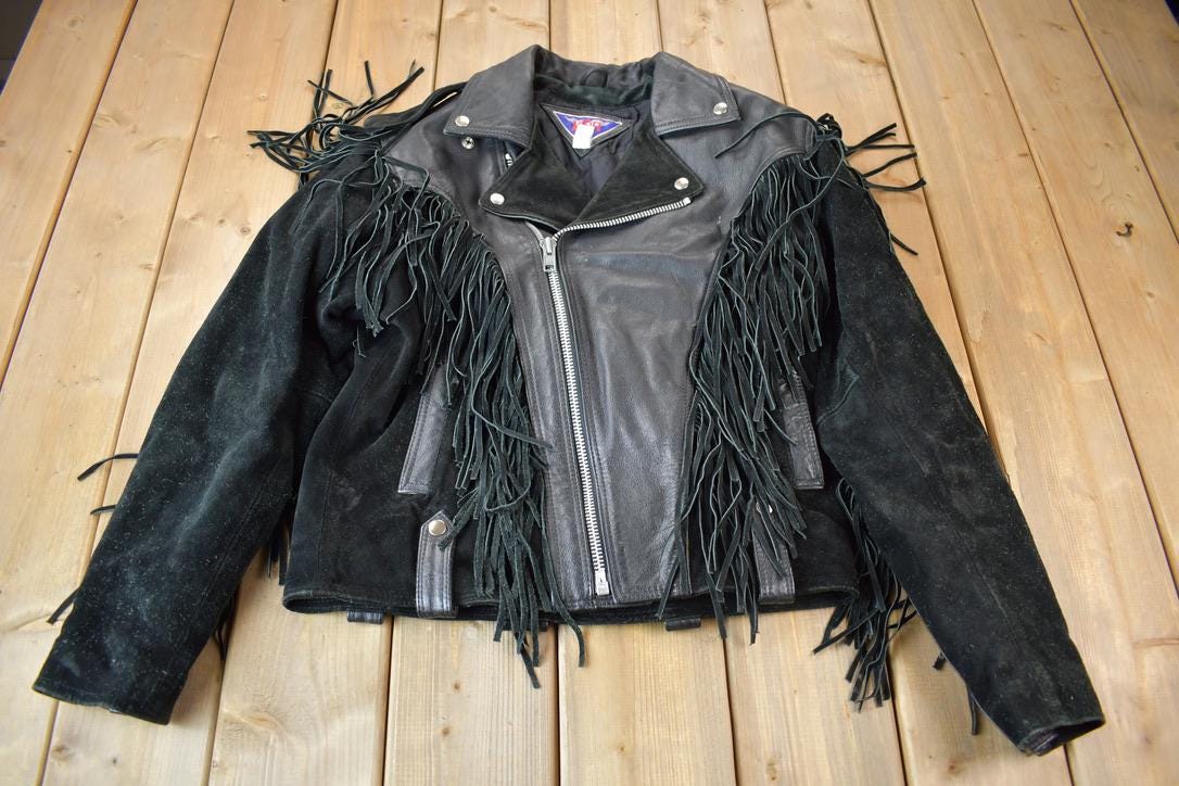 Vintage 1990s MOB Genuine Leather Fringed Jacket
