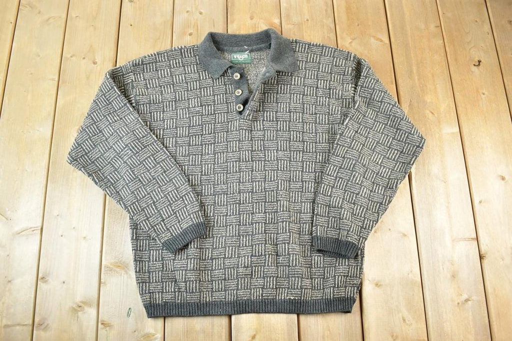 Vintage 1990s TT Quarter Button Knit Abstract Pattern Crewneck Sweater