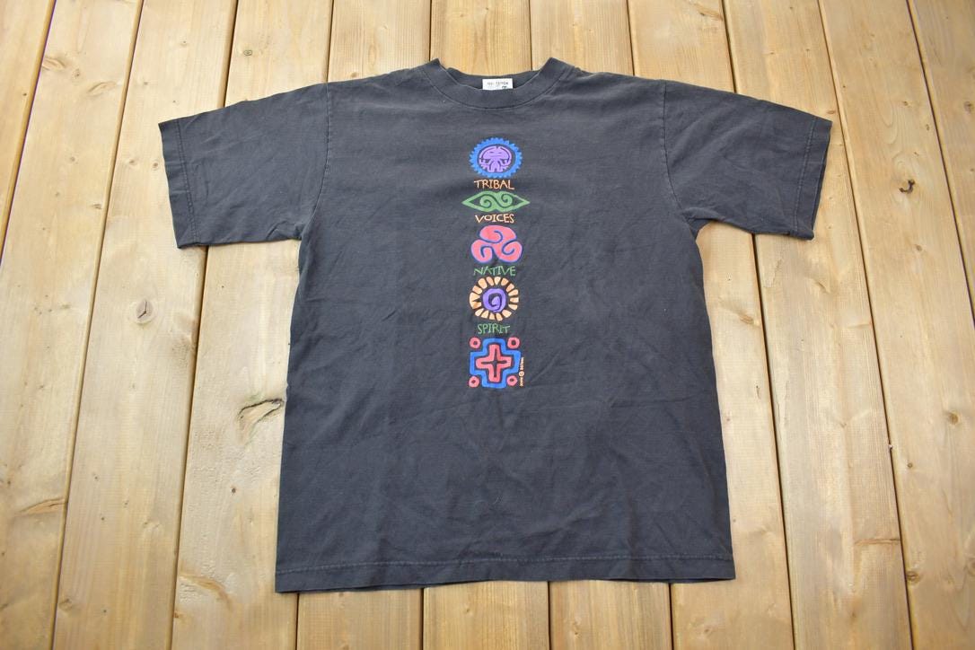 Vintage 1990s Tribal Voices Native Spirit Graphic T-Shirt Size Medium