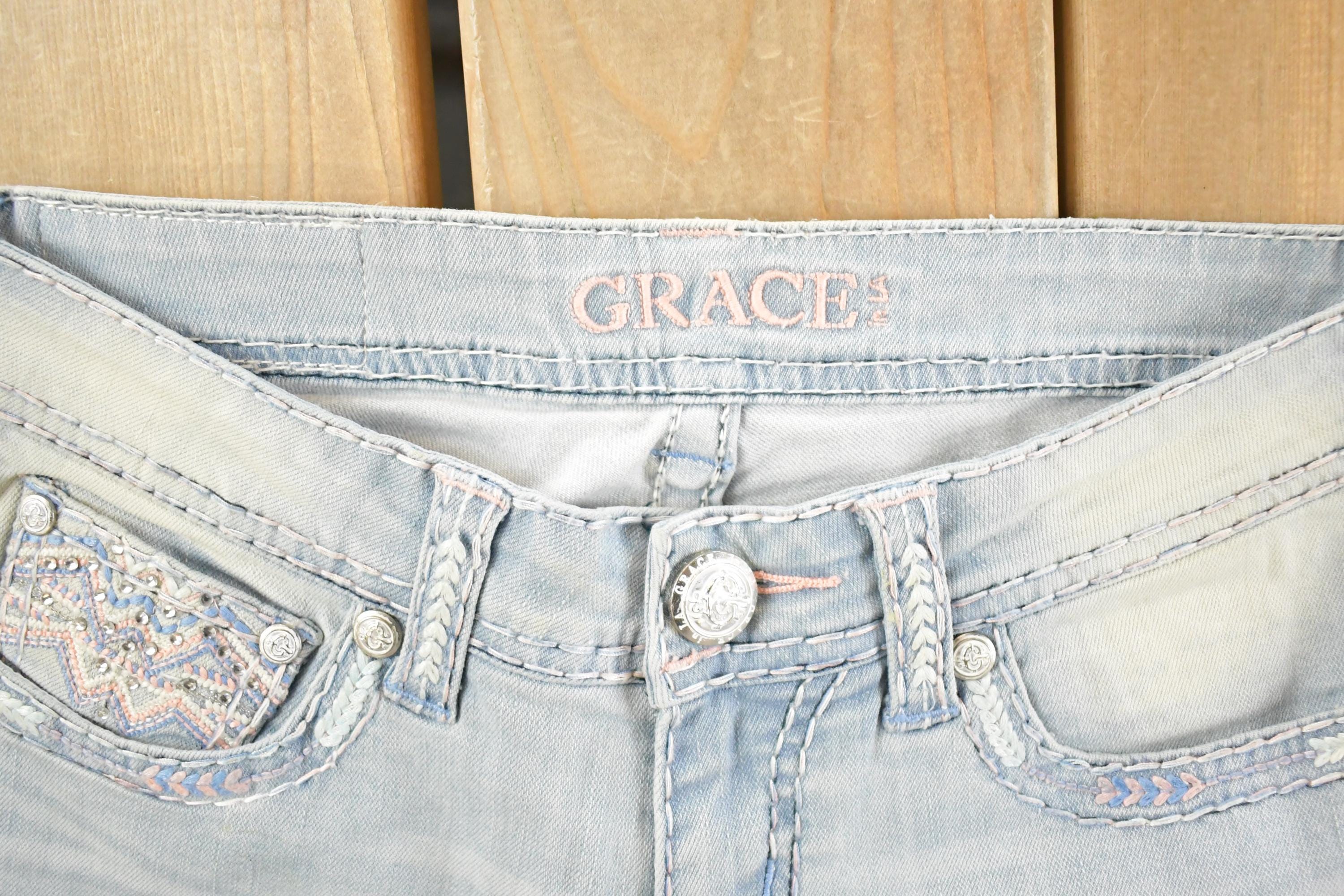 Vintage Deadstock Y2K Grace In LA Bedazzled Bootcut Low Rise Jeans Women's Size 26 x 30