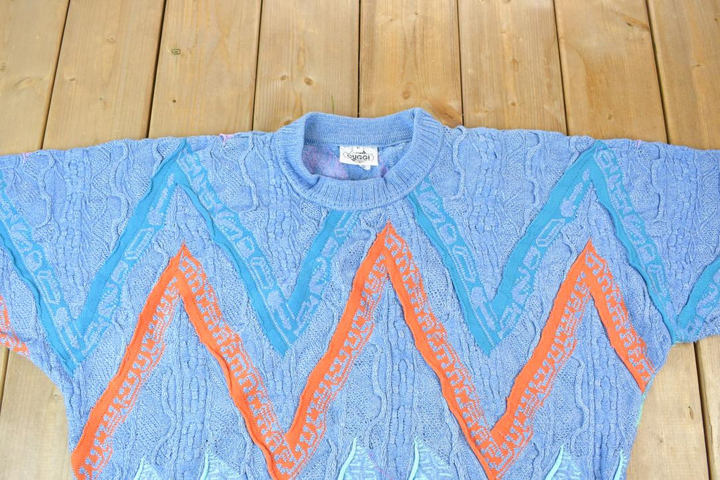 Vintage 1990s Coogi Cuggi 100% Cotton Abstract Pattern Crewneck Sweater Made In Australia 3D knit