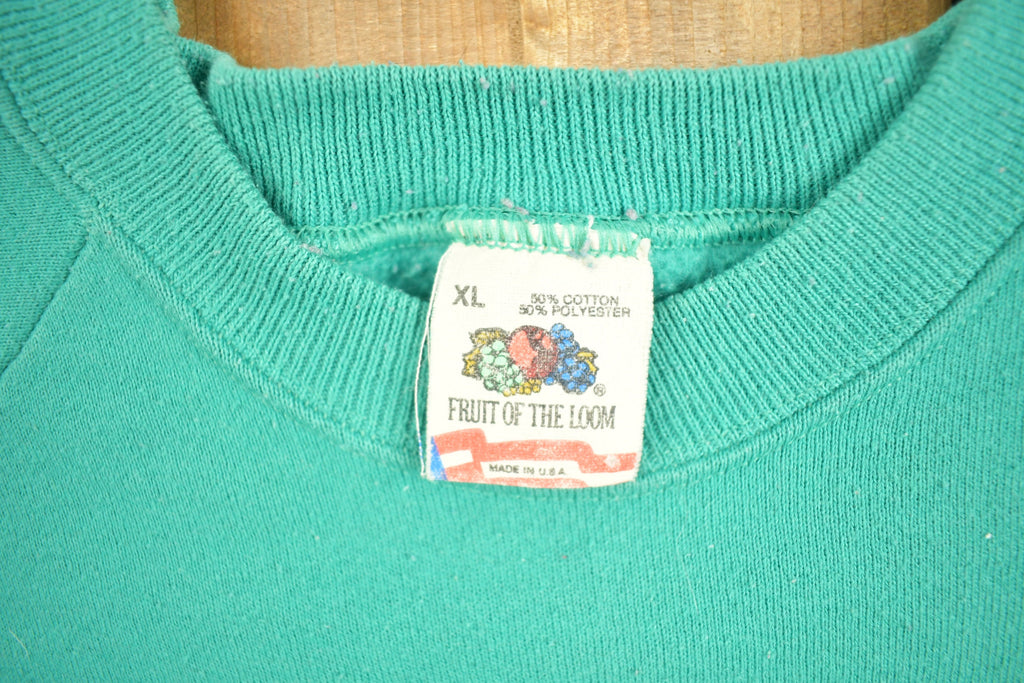 Vintage 1980s Fruit Of The Loom Blank Green Raglan Crewneck Sweatshirt