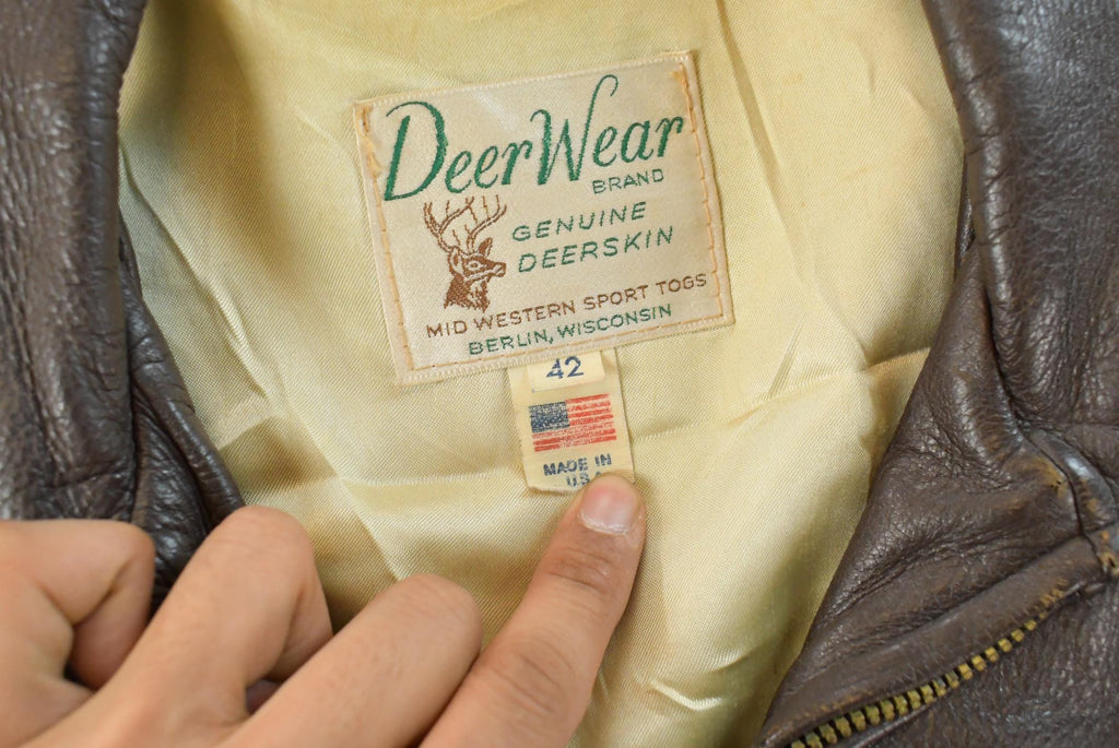 Vintage 1970s DeerWear Deer Skin Leather Bomber Jacket Made In USA Men's M