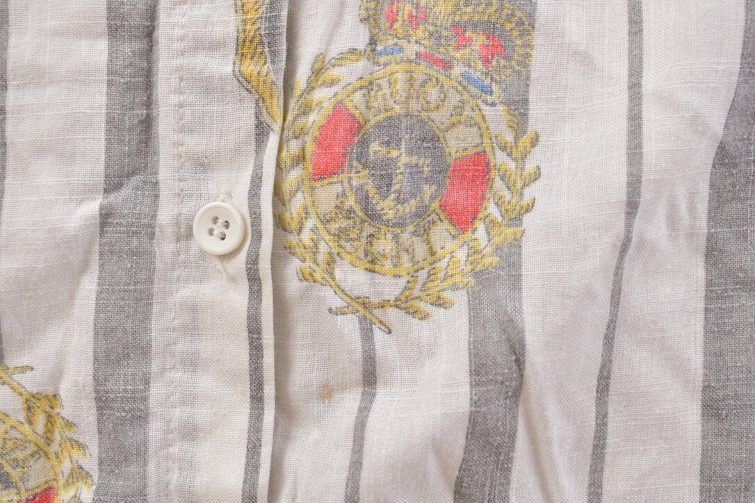 Vintage 1990s Robbie Sport Newport Beach Yacht Club Striped Button Up Shirt