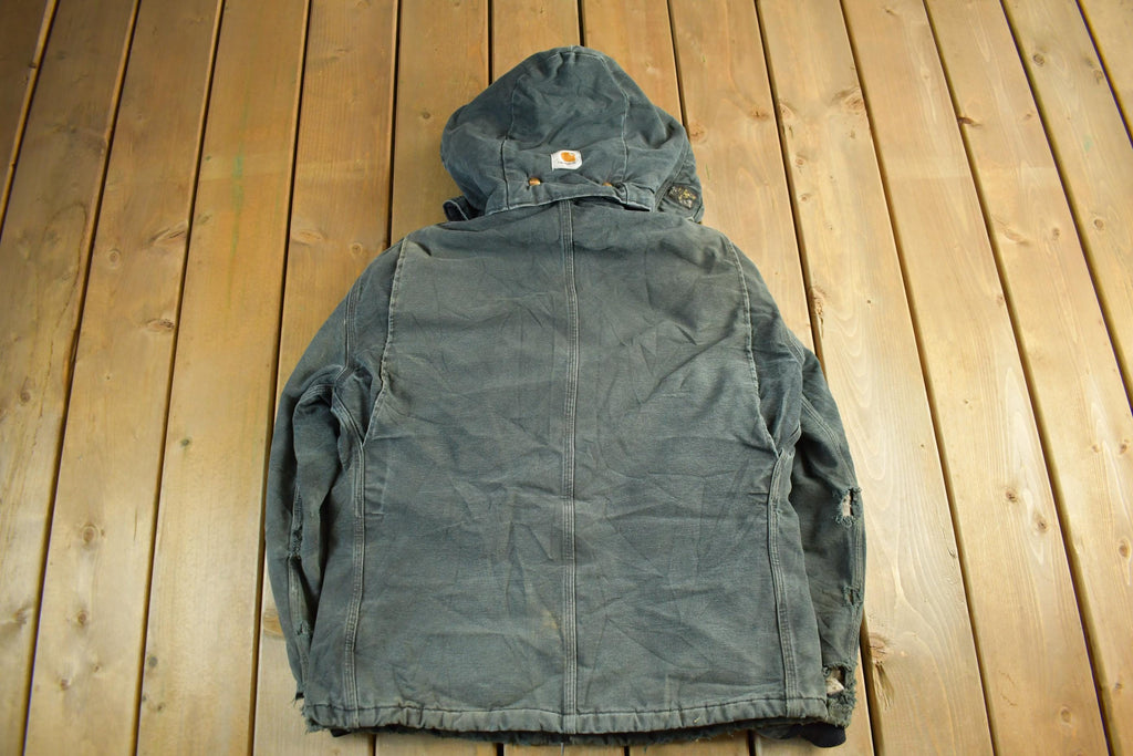 Vintage 1990s Distressed Carhartt Canvas Hooded Jacket Men's 40  Thrashed Sun Faded Work Wear