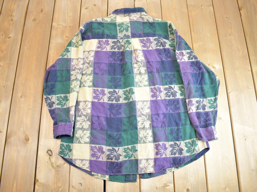 Vintage 1990s Krazy Kat Woman Leaf Patterned Fall Long Sleeve Button Up Shirt