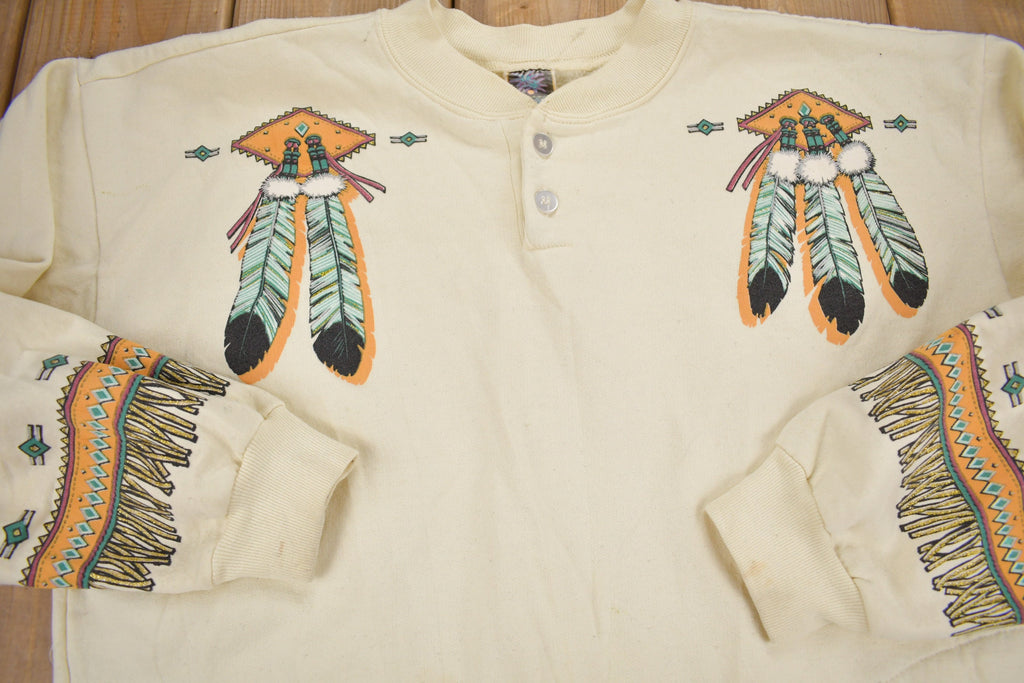 Vintage 1980s Native American Theme Henley Sweatshirt
