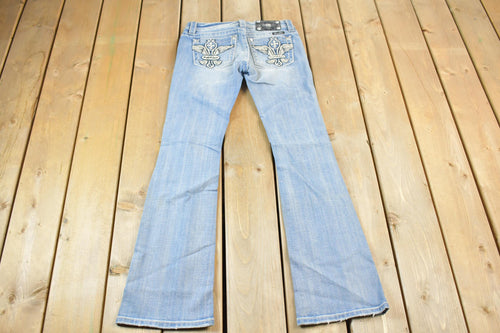Vintage Y2K Miss Me Bedazzled Low Rise Jeans Size 26x32 / Boot Cut Jeans / Y2K Style / Embroidered Jeans / 2000s / Contrast Stitching