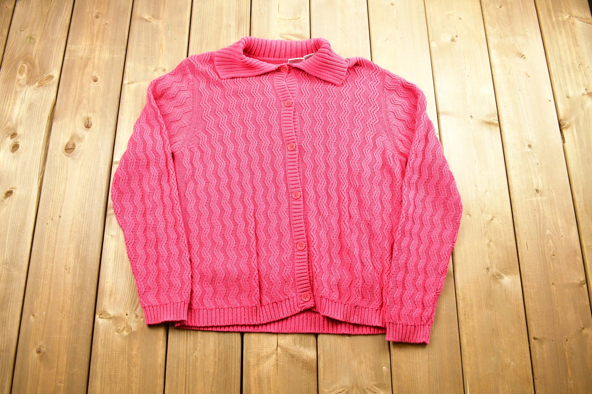 Vintage 1990s 3D Knit Cardigan Sweater / Button Up / Pullover Cable Knit Sweatshirt / Streetwear Fashion / Made In Australia