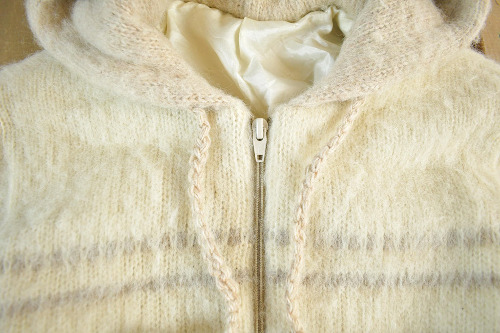 Vintage 80s Wool Knit Hooded Jacket: Striped Sweater, Women's Small
