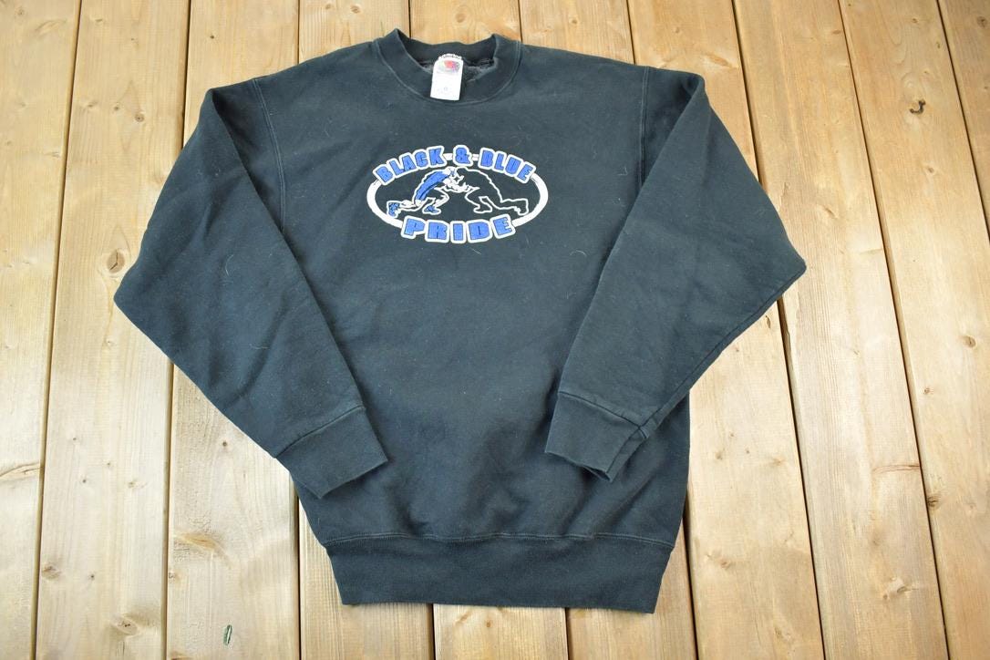 Vintage 1990s Black And Blue Pride Souvenir Football Crewneck Sweatshirt Made In USA