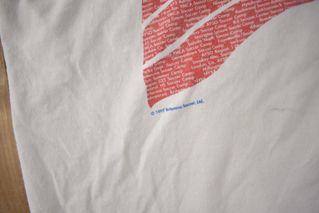 Vintage 1997 Britannia Soccer Camp Single Stitch Reebok Graphic T Shirt Made In USA