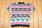 Vintage 1990s Cut 4 U Abstract Floral Print AOP Knit Crewneck Sweater Women's L