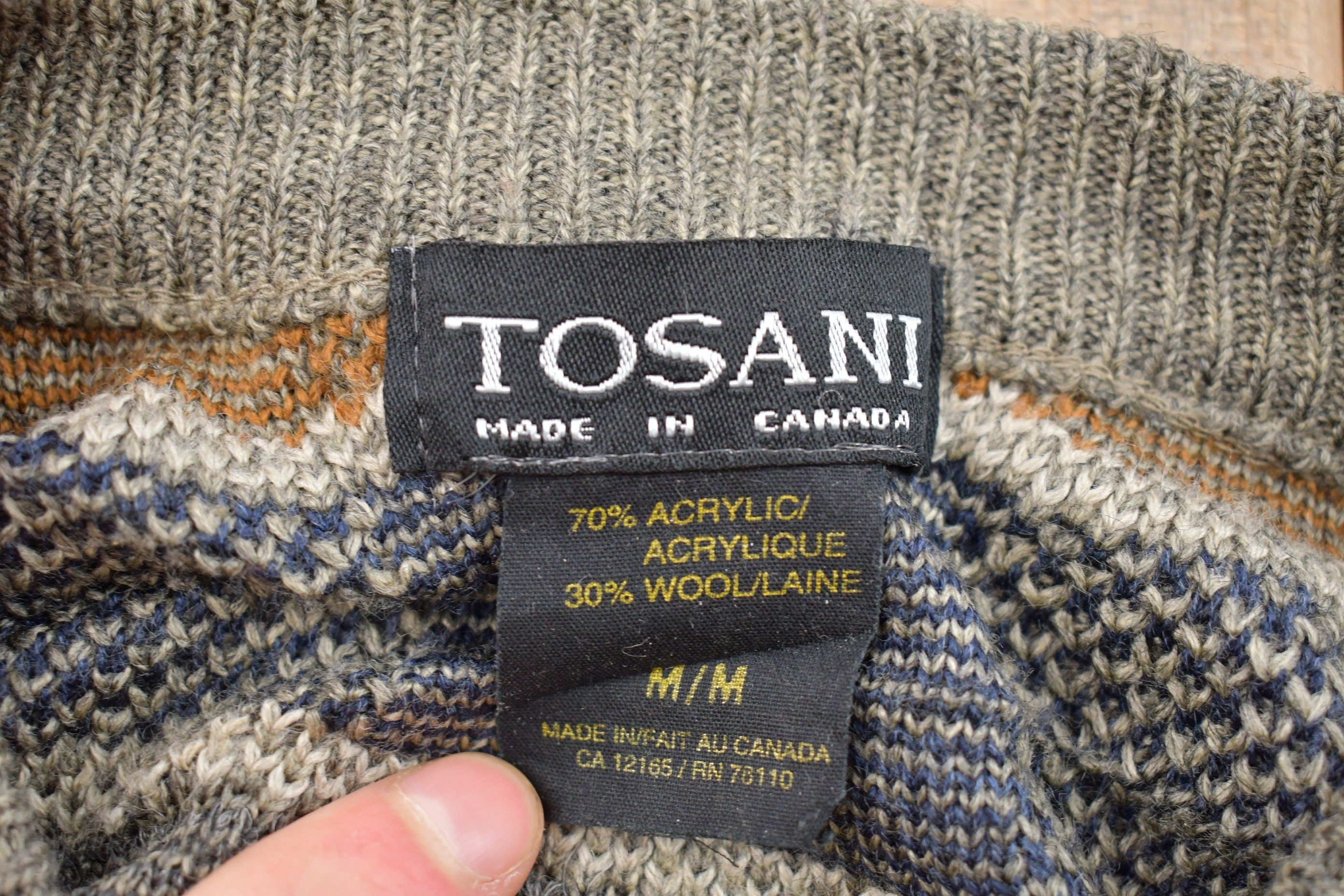 Vintage 1990s Tosani Abstract Knitted Sweater  Vintage 90s Crewneck  Pattern Sweater  Outdoor  Pullover Sweatshirt  Made In Canada