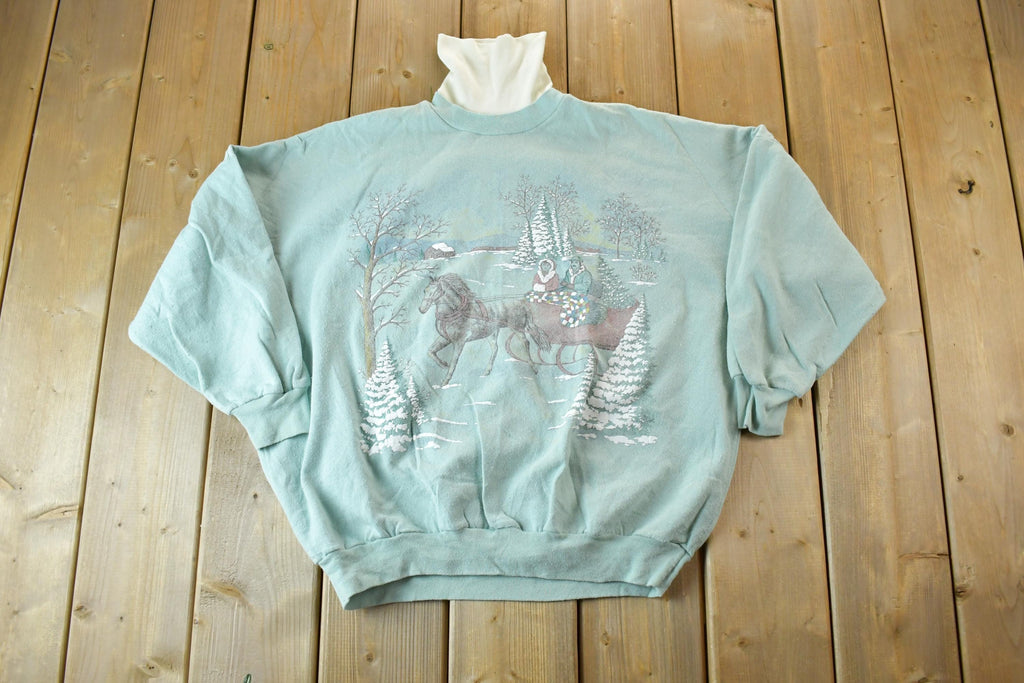 Vintage 1990s Winter Carriage Ride Horse Turtleneck