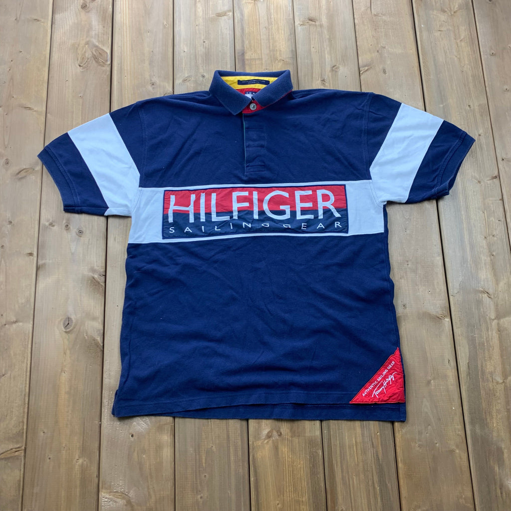 Vintage 1990s Tommy Sailing Gear Graphic Polo T-Shirt