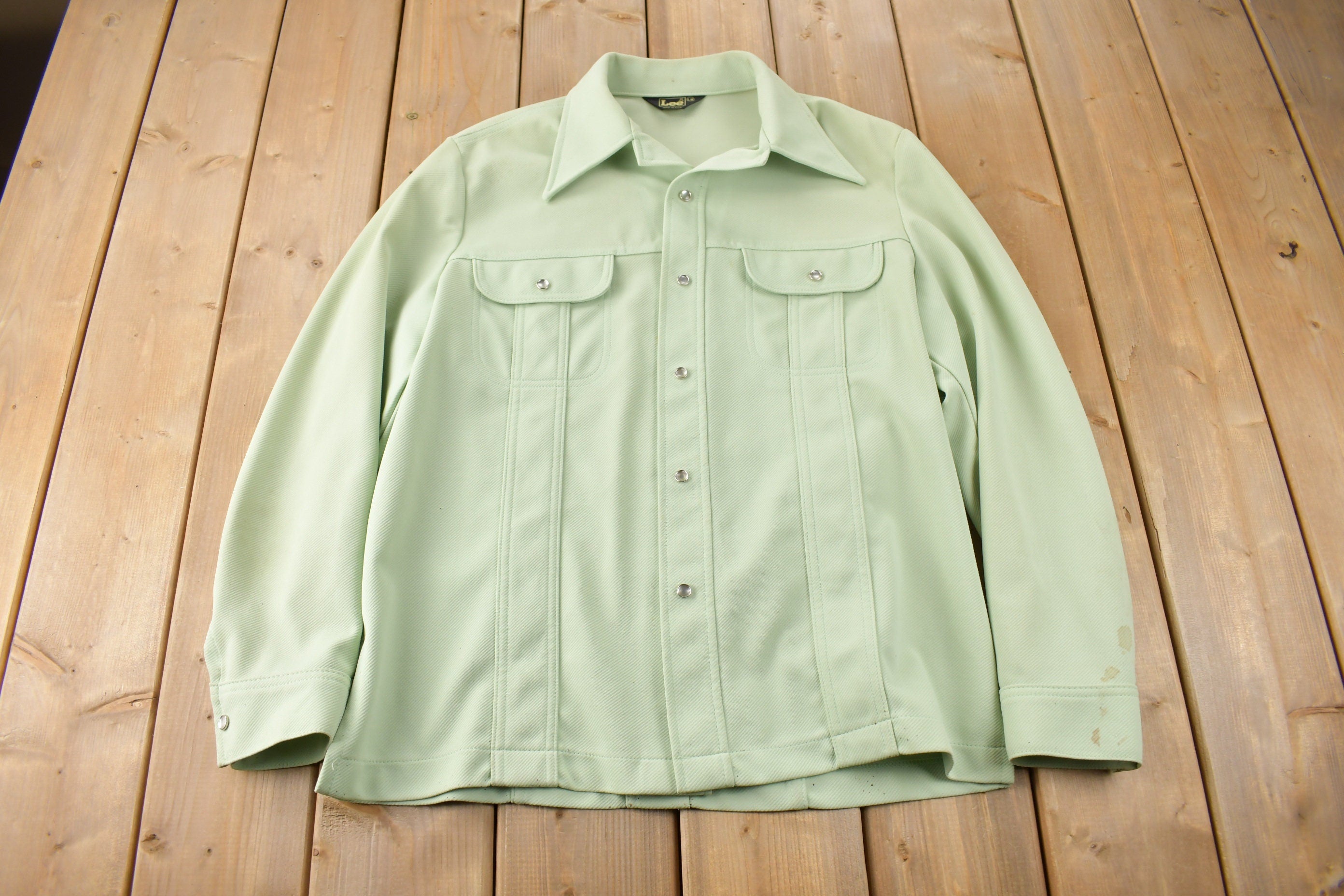 Vintage 1970s Lee Western Style Pearl Snap Button Up Shirt Made in USA Size L