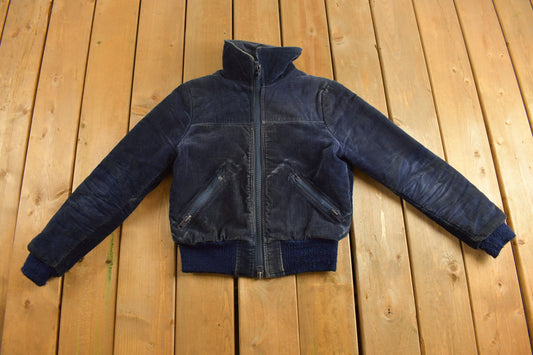 Vintage 1980s CB Sports Corduroy Navy Puffer Jacket / Pastel Colors / Vintage Jacket / Winter / Streetwear / Full Zip / 80s Jacket