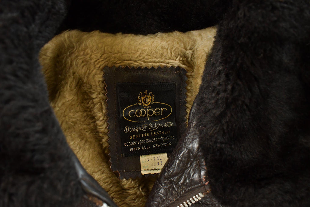 Vintage 1980s Cooper Shearling Fur Lined Leather Bomber Flight Jacket Men's XL