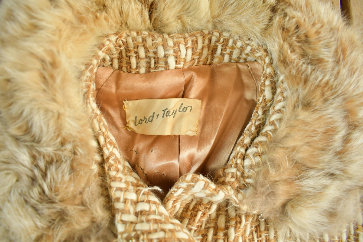 Vintage 1960s Lord Taylor Mink Tweed Fur Peacoat Women's S-M